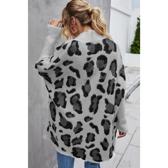 Leopard Batwing Sleeve Open Front Cardigan - Picture 8 of 11